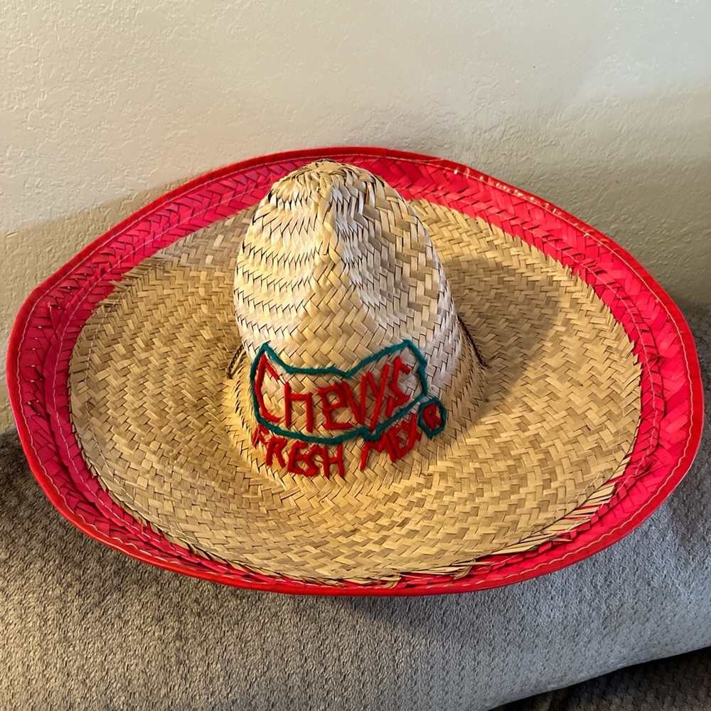 Woven Sombrero with Red Trim